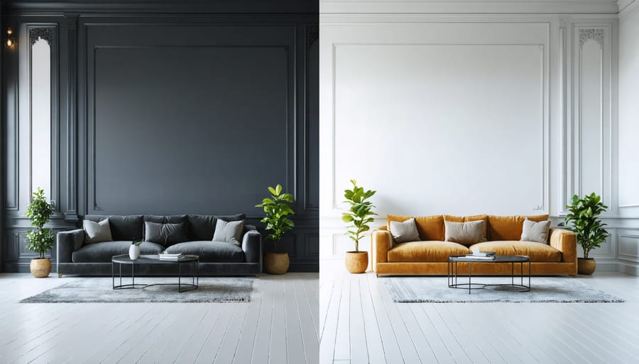 Split-screen comparison of an empty room and the same room furnished with AI virtual staging, demonstrating the dramatic transformation achievable through this technology.