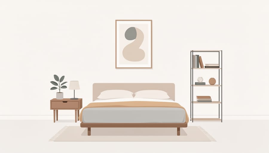 Serene minimalist bedroom with crisp white bedding, simple lamp, and calm neutral palette